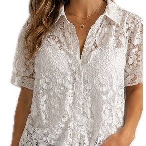 Nanette Lepore White Floral Lace Blouse